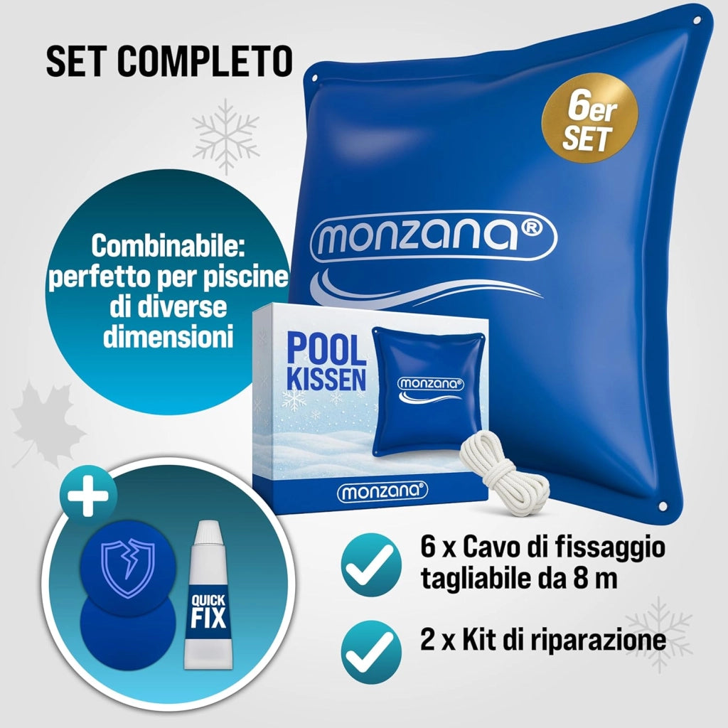 ® 6x Cuscino Gonfiabile per Piscina Invernale 120 cm XL PVC -20°C Doppia Cucitura 4 Occhielli Valvola Sicurezza Copertura Pool Winter
