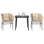 Set da Pranzo da Giardino 3pz con Cuscini Polyrattan Vetro