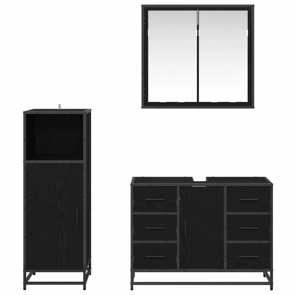 Set di mobili per il bagno 3 pcs Rovere Nero Legno multistrato 3402313