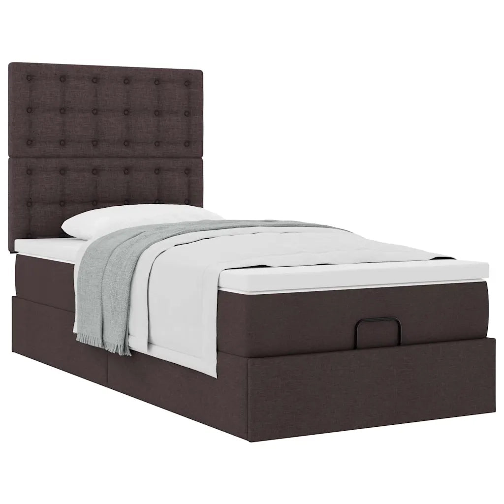Pouf Letto con Materasso Marrone Scuro 90x200 cm in Tessuto
