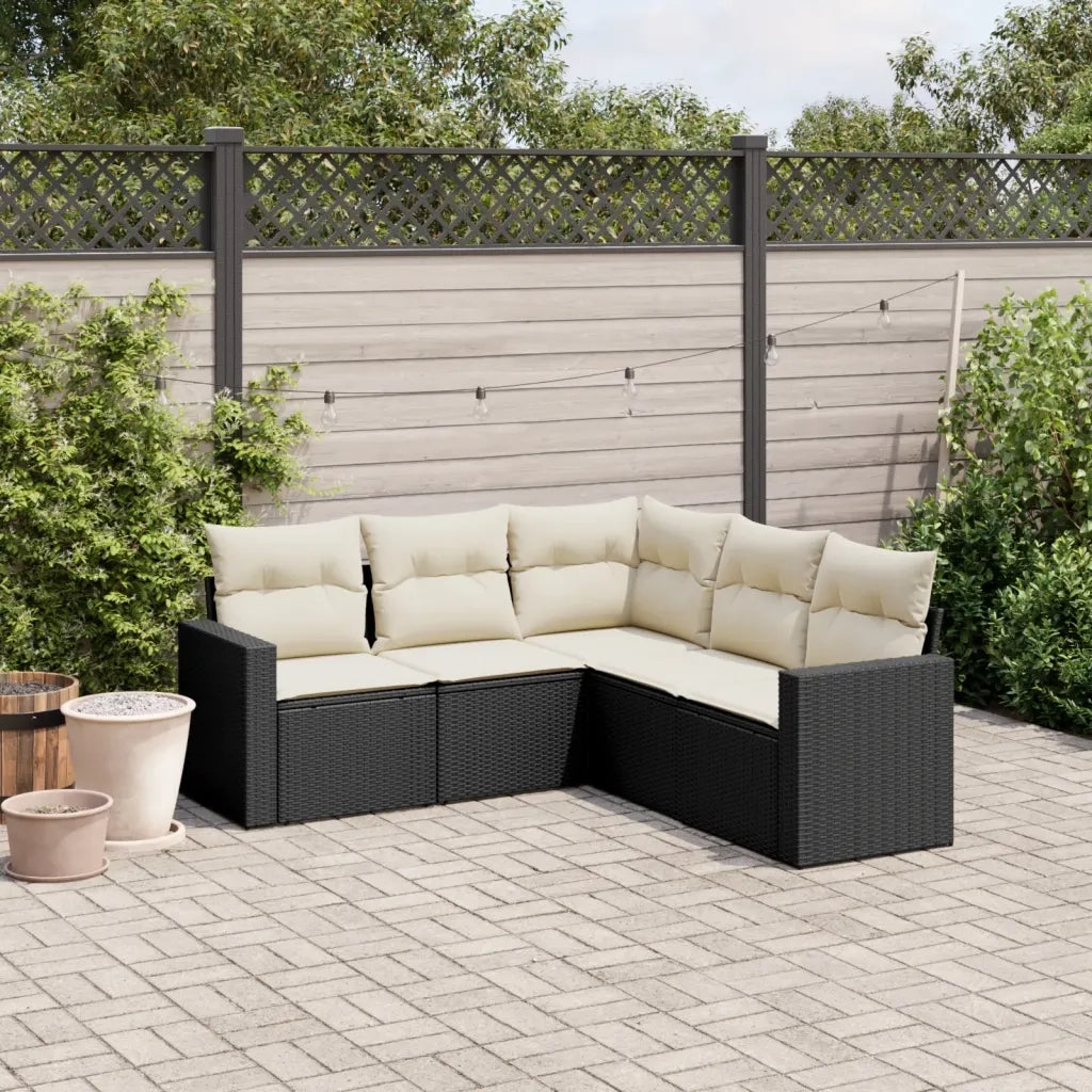 Set Divani da Giardino 5 pz con Cuscini in Polyrattan Nero 3218936