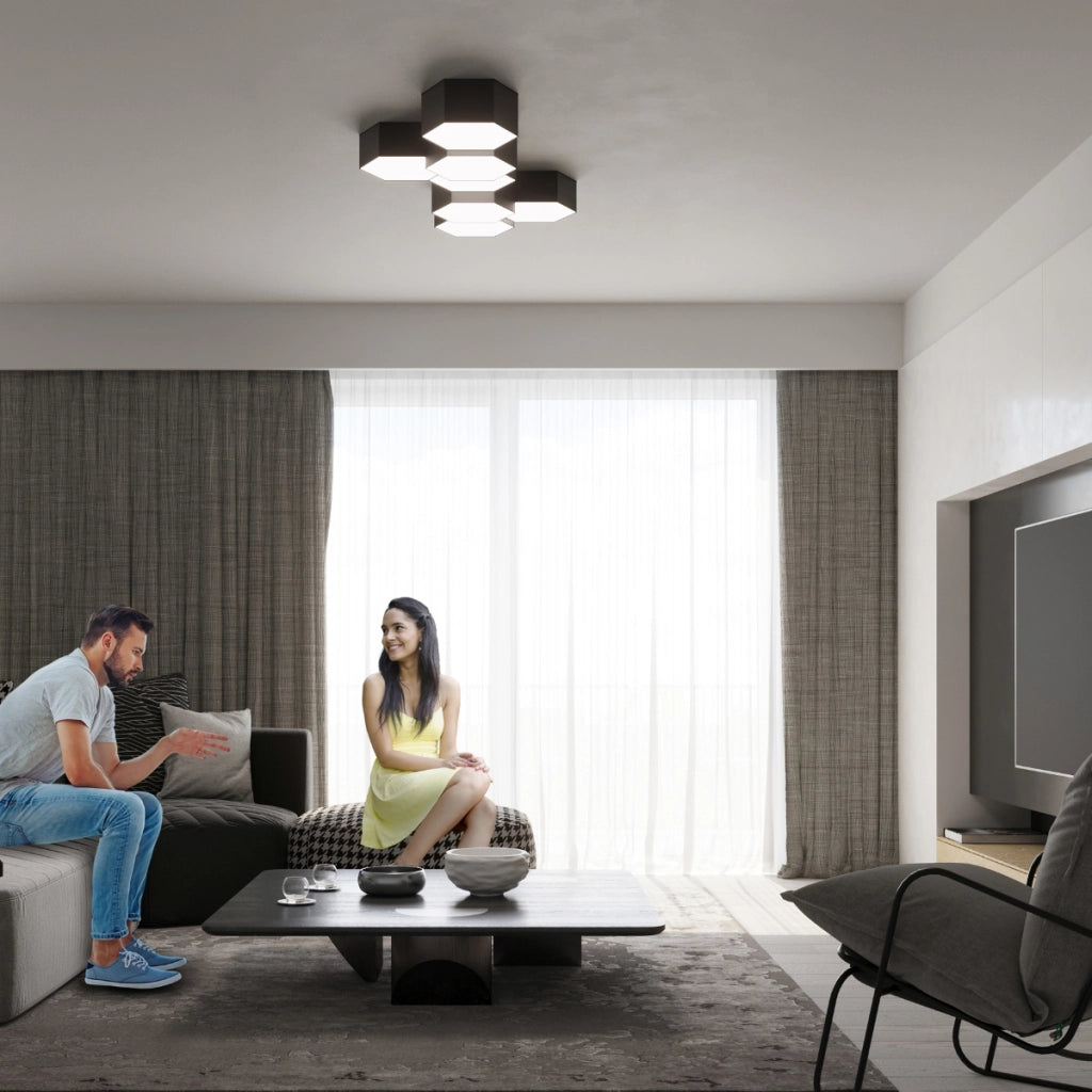 Lampada da soffitto moderna a cubo SUNDE arancione spagnolo in PVC nero 2x15W LED