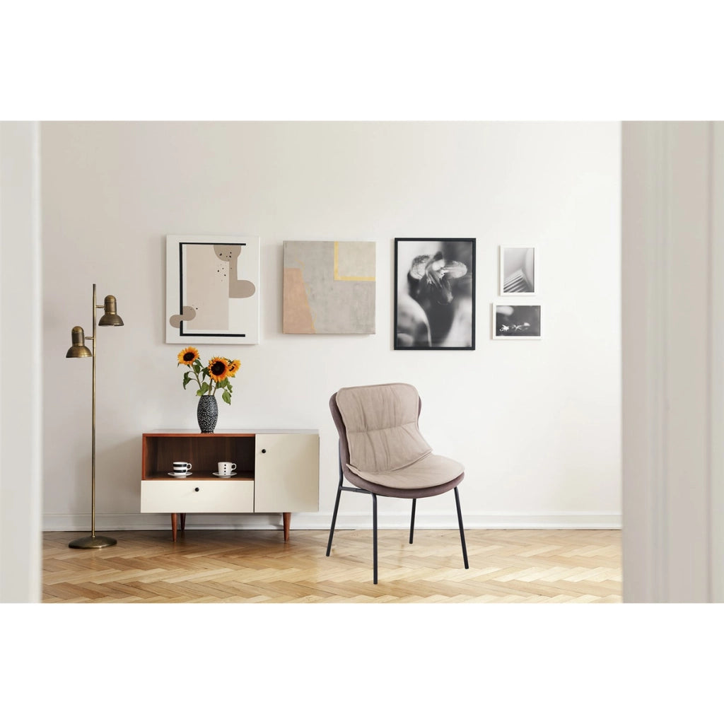 Sedia di design Brady in ecopelle beige e marrone