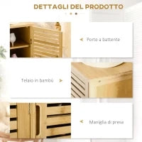 Mobile Scarpiera a 8 Ripiani su 3 Livelli con Maniglie, in Bambù, 100x35x80 cm, color Legno