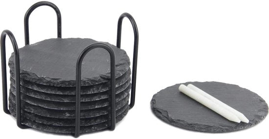 Set di supporti per vetrina in pietra naturale (8 pezzi) inclusa matita - Supporti decorativi in pietra naturale 100% (circolari | 10x10 cm)