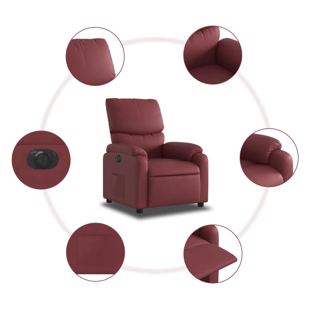 Poltrona | Sedia Relax Reclinabile Elettrica Rosso Vino in Similpelle