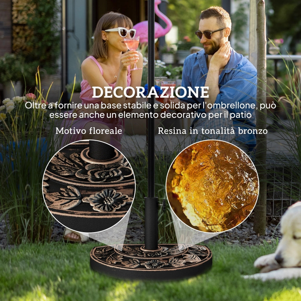 EasyComfort Base per Ombrellone a Mezzaluna da Ø38 mm e Ø48 mm con Manovella, Basamento per Ombrellone in Resina, 50x31x32 cm, Bronzo
