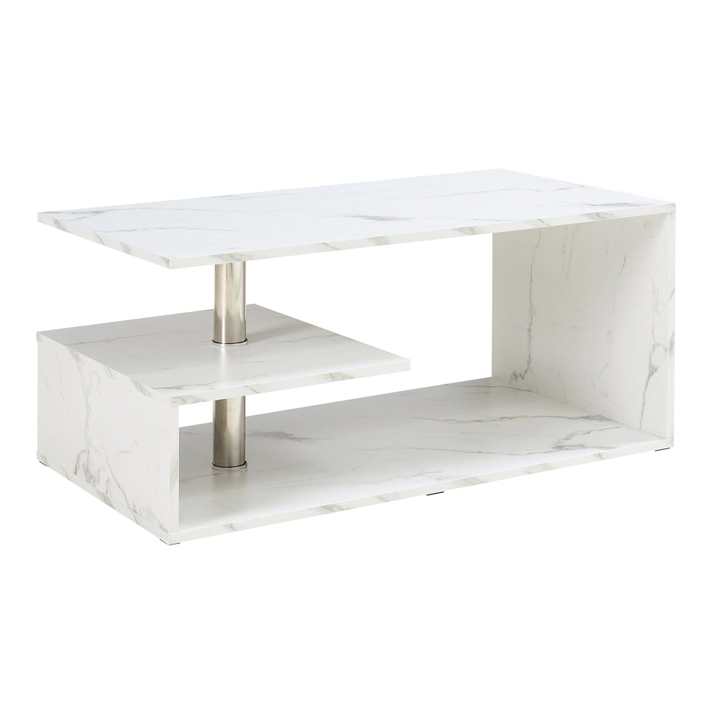 Tavolino da Salotto Haarlem con 3 Piani 90 x 50 x 41 cm - Effetto Marmo Bianco [en.casa]