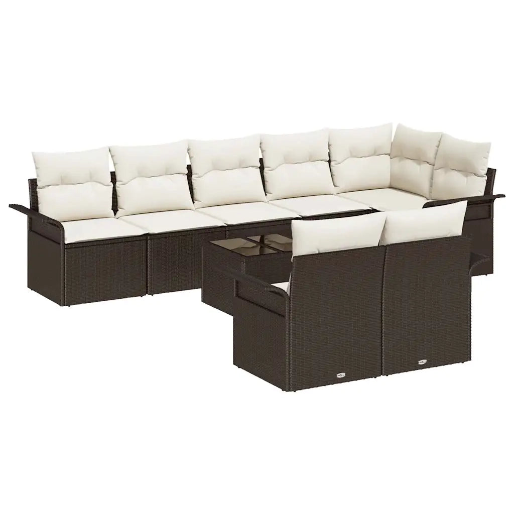 Set Divano da Giardino con cuscino 9 pcs Marrone Poly Rattan