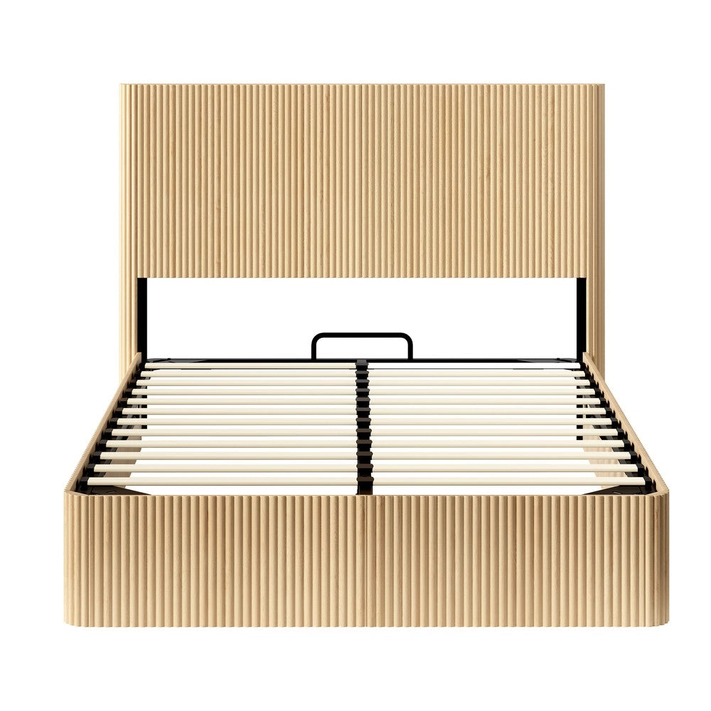 Letto Contenitore con Sollevamento Idraulico ¨C MINIMAL ¨C Rovere Chiaro, Doghe Massello, 140x200