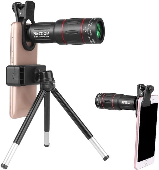 Teleobiettivo Telescopico per Smartphone - Monoculare per Registrazione di Concerti - Obiettivo a Lunga Distanza per Smartphone - Incluso Clip E e Stativo Estensibile