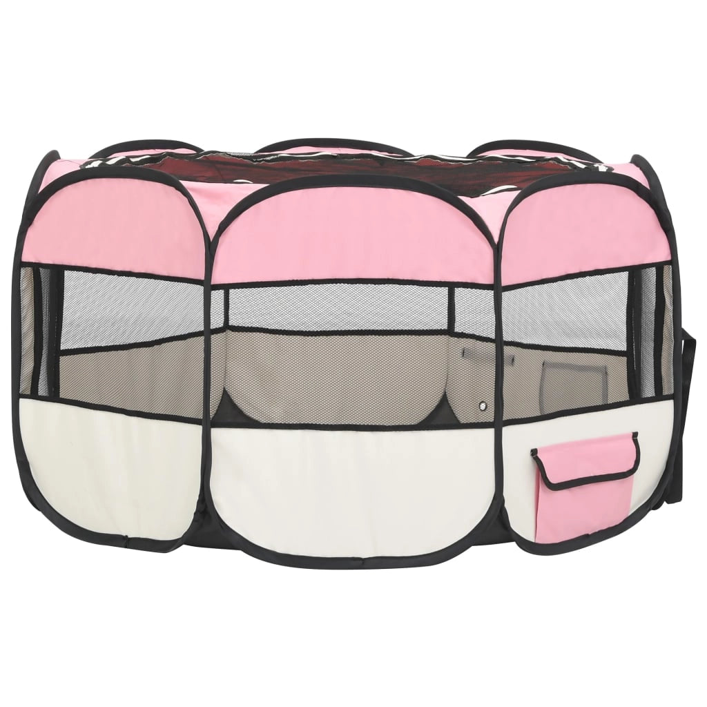Box pieghevole per cani con borsa per il trasporto 110 x 110 x 58 cm rosa 02_0001730