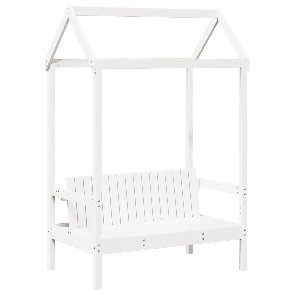 Panchina con Tetto Bianca 117,5x70x176,5 cm in Legno di Pino 846995