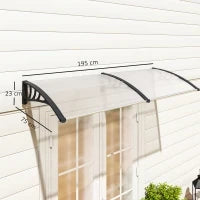 Pensilina Tettoia da Esterno 195x75cm, Tettoia per Esterno in Policarbonato e Alluminio, per Balcone Finestre e Porte, Trasparente
