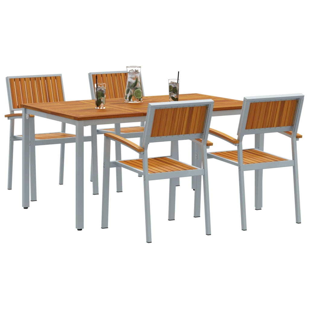 Set da pranzo da giardino 5 pezzi in legno massello di acacia e metallo