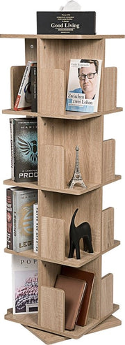 Libreria a Rotazione 4 Livelli – Libreria/Comodino – Molto Spazio di Archiviazione, per Salotto, Camera da Letto – Legno – 39x39x128