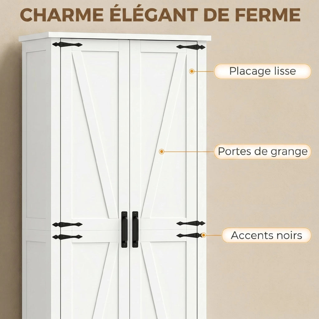 Armadio da cucina ¨C zephmum ¨C 2 ante con ruote, 6 scomparti, 14 portarack, ripiani regolabili, bianco