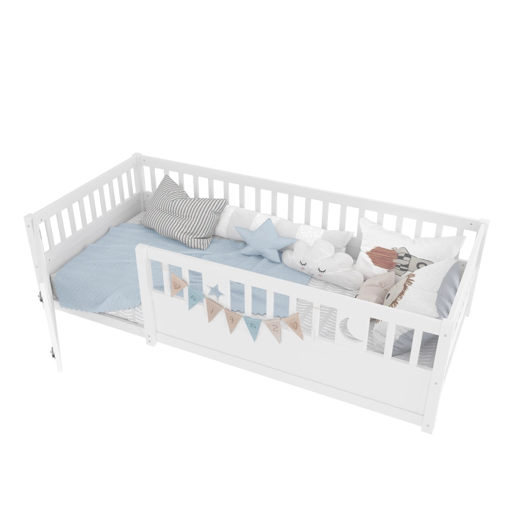 Letto a baldacchino per bambini bianco in pino con rete di sicurezza 90x190 cm
