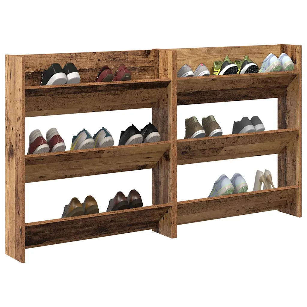 vidaXL Armadi per scarpe da muro 2 pcs Legno vecchio Legno multistrato