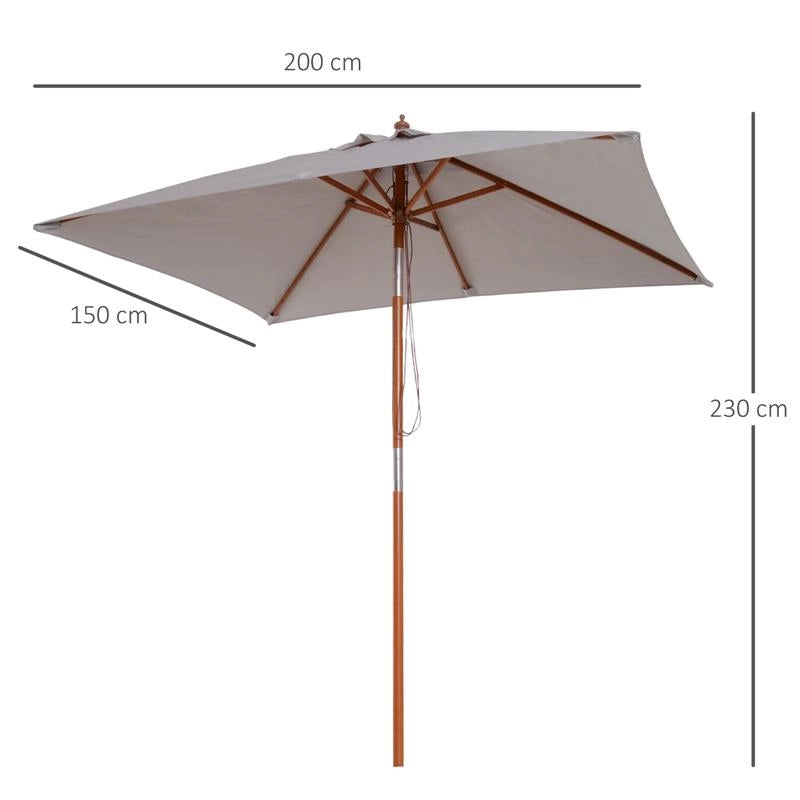 OMBRELLONE DA GIARDINO INCLINABILE 2 X 1.5 M 6 STECCHE E PALO IN LEGNO GRIGIO