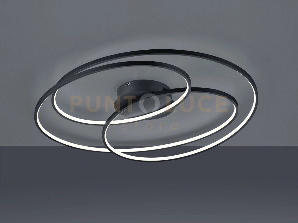 GALE PLAFONIERA LED 50W 7000lm, 3000K GRANDE NERA 3 CERCHI CONCENTRICI CON REGOLAZIONE INTENSITA' CON INTERRUTTORE D.80CM