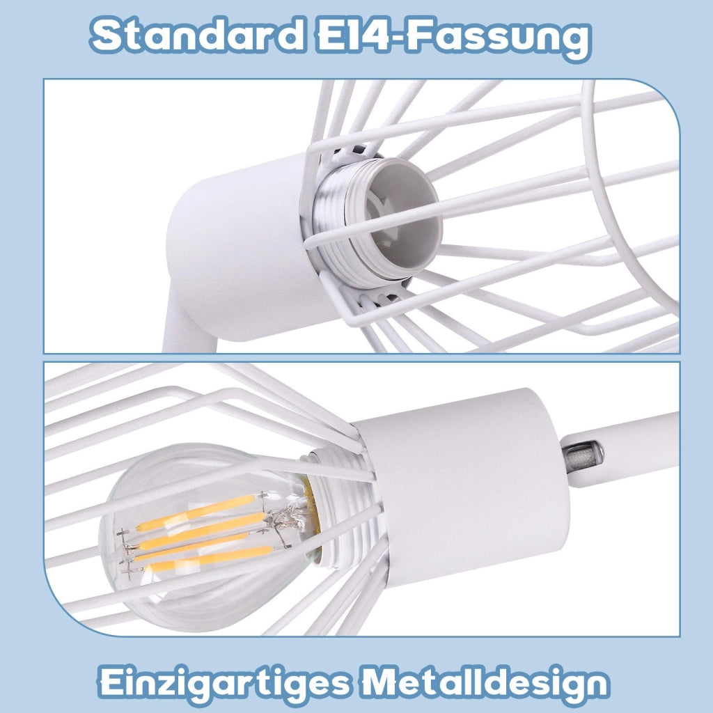 ZMH Lampada da soffitto 3 faretti E14 metallo bianco orientabili 350° stile industriale per corridoio soggiorno