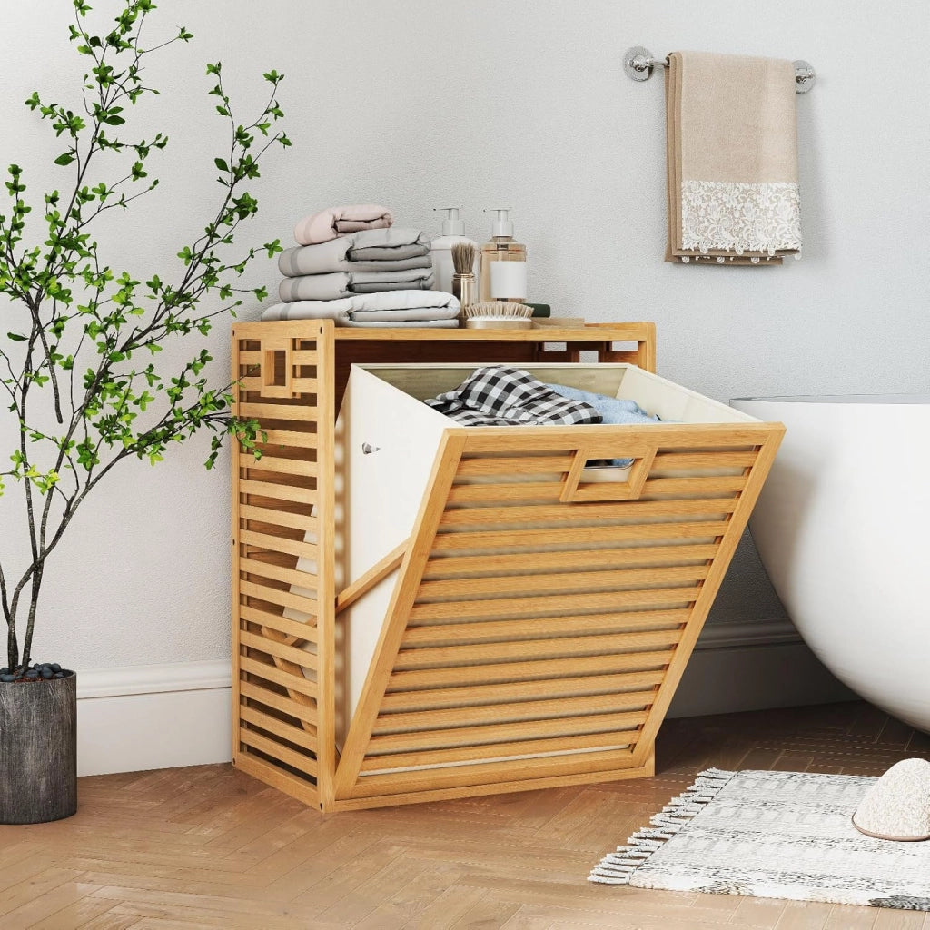 Armadietto lavanderia con sacco portabiancheria pieghevole, 50 x 35 x 64 cm, cesto portabiancheria con maniglia, armadietto da bagno per lavanderia, bagno camera da letto