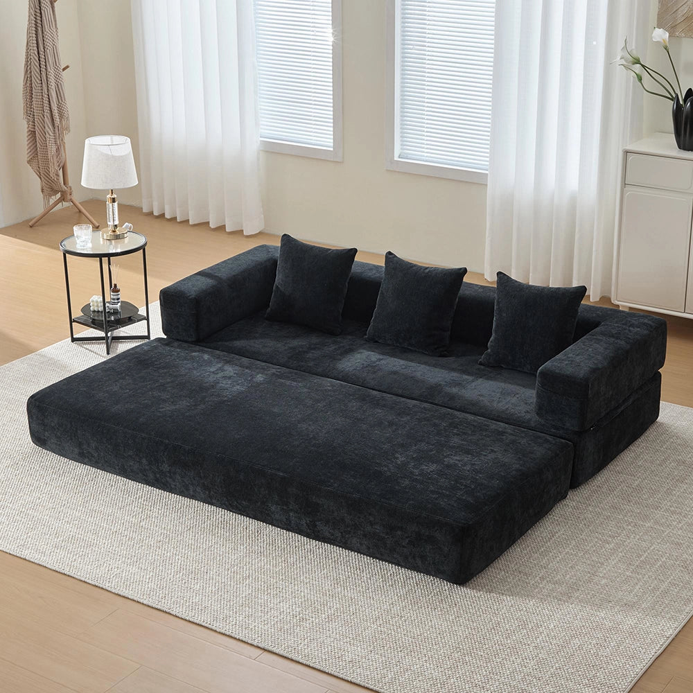 Set divano 3 posti + 3 pouf - Xylo - Velluto costato, imbottitura 32D, home cinema