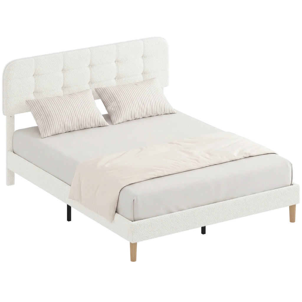 Letto Imbottito Matrimoniale con Testiera Regolabile ¨C zephmum ¨C 160x200 cm Bianco Velluto Teddy