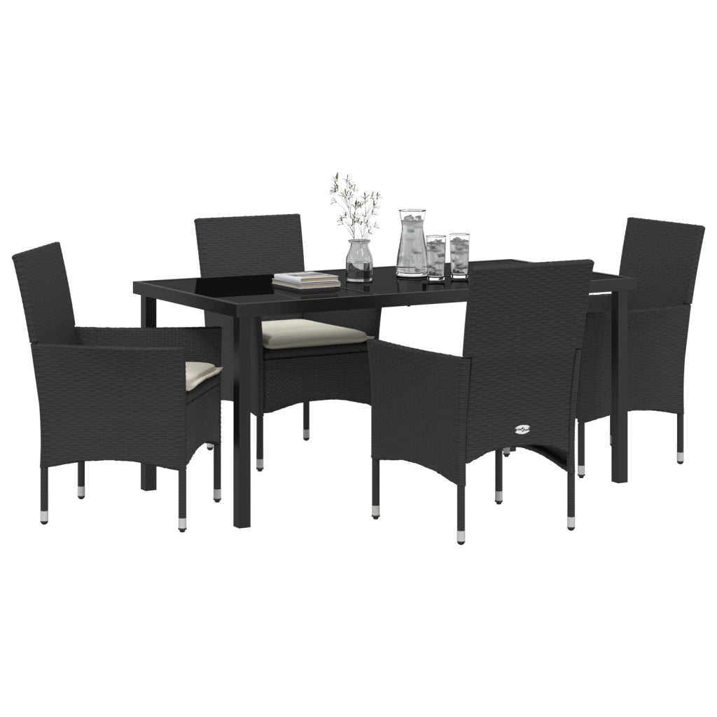 Set da Pranzo da Giardino vitaXL 5 Pezzi con Cuscini in Polyrattan Nero