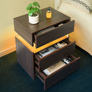 COMODINO 3 cassetti 60 x 46 x 22 cm Legno ingegnerizzato Noce con LED
