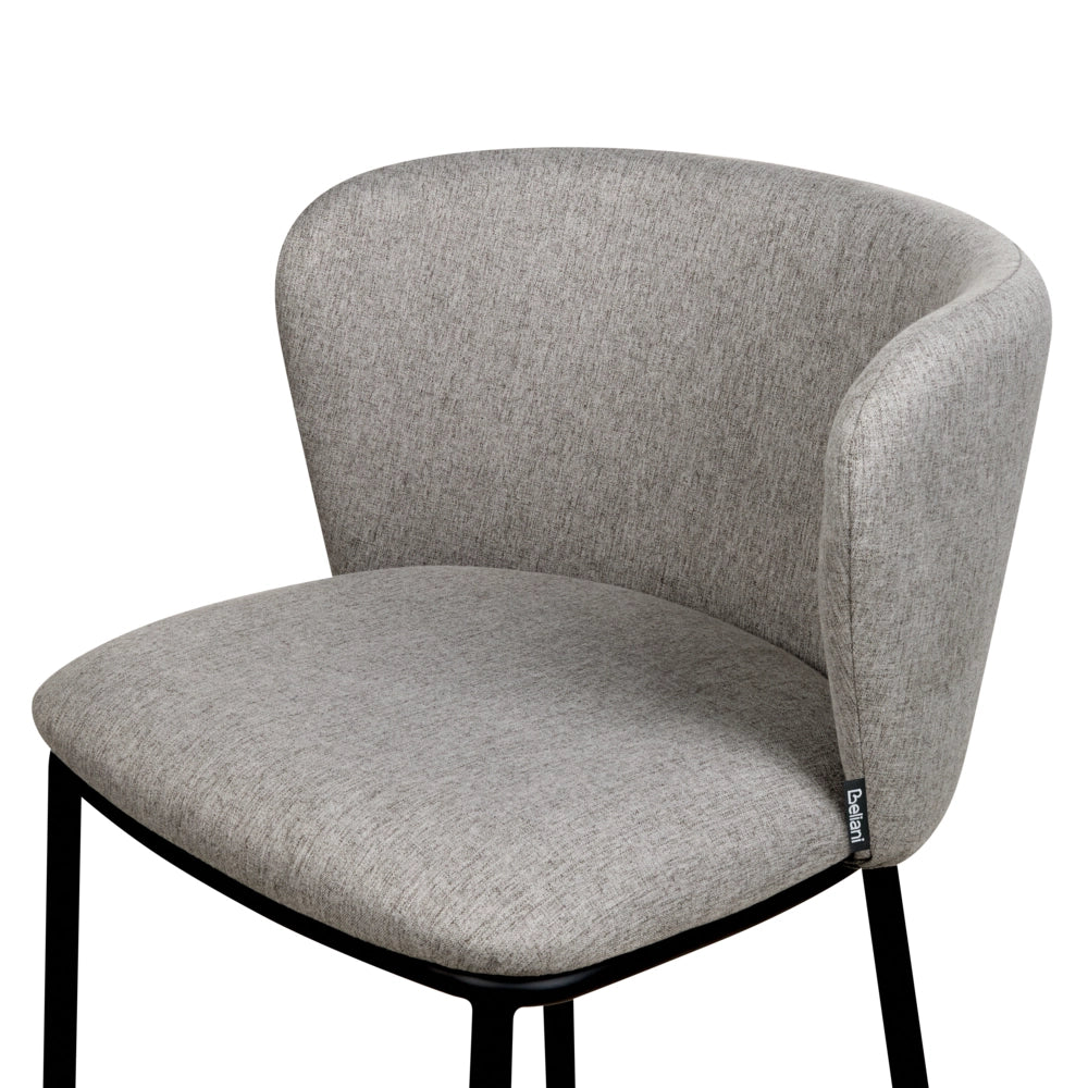 Set di 2 sedie da bar Rivestimento in bouclé grigio Gambe in metallo nero Sgabelli senza braccioli Schienale curvo Sala da pranzo moderna Cucina