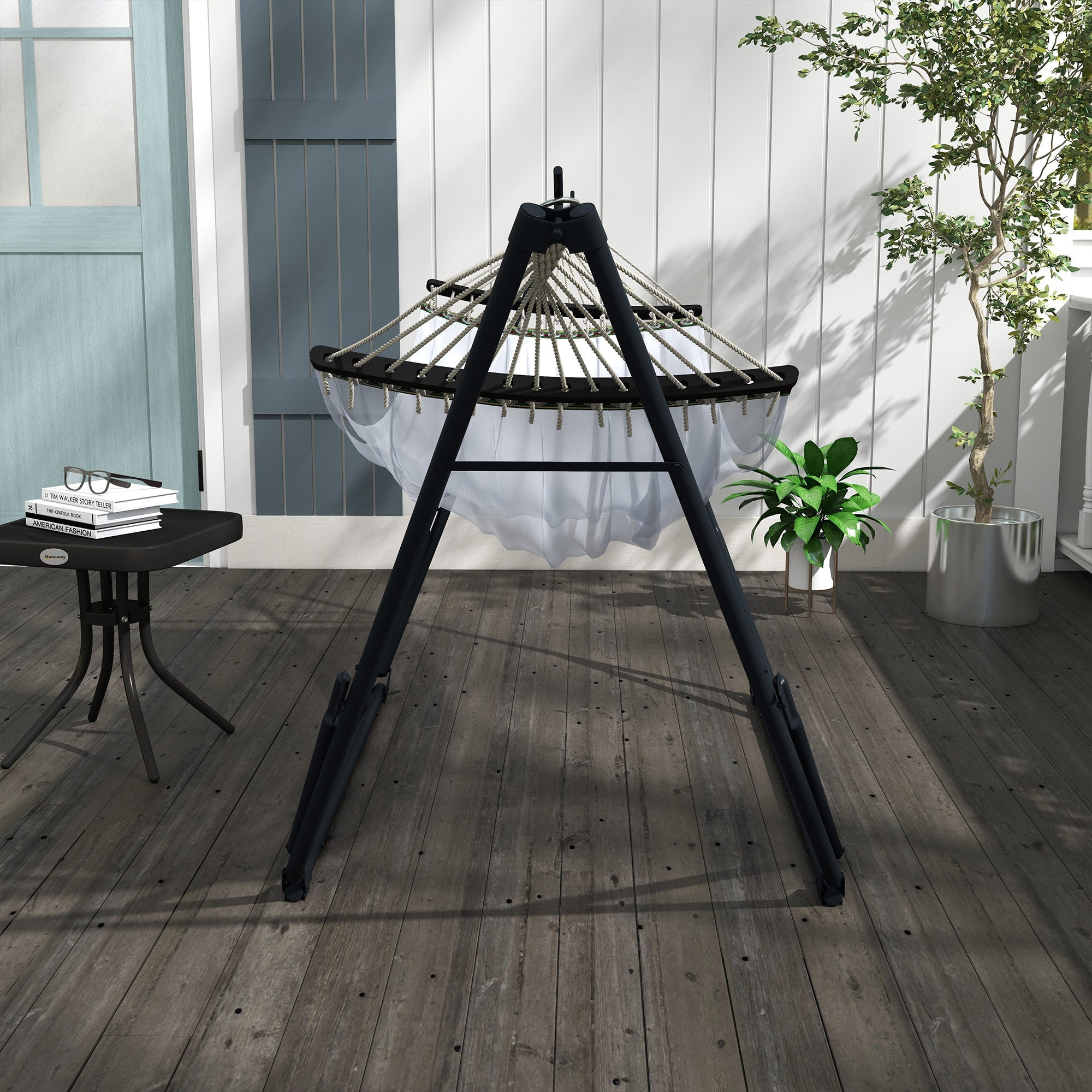 Amaca con Supporto max 120kg 263x89x100 cm in Metallo Borsa Incluse Nero e Bianco