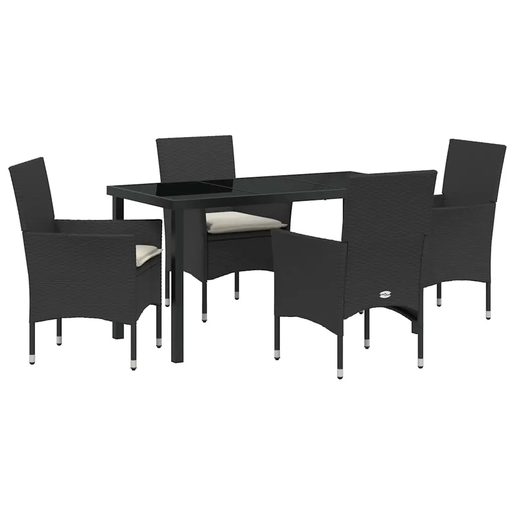 Set da Pranzo per Giardino con cuscino 5 pcs Nero polyrattan
