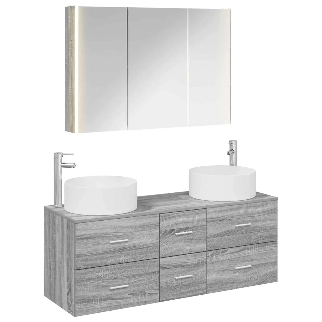 Set di mobili per il bagno 4 pcs Sonoma grigio 3407108