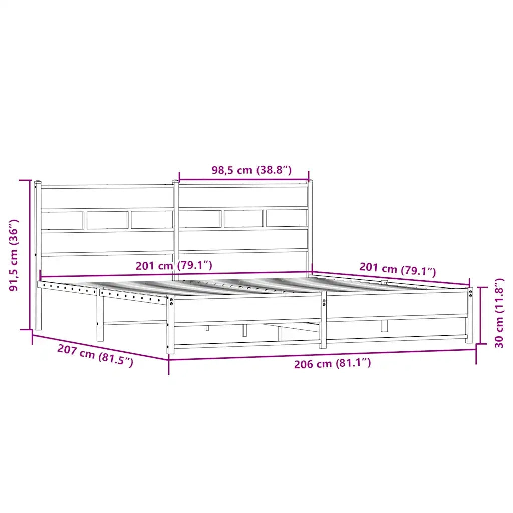 Giroletto senza Materasso in Metallo-Struttura Letto Rovere Sonoma 200x200 cm 112010