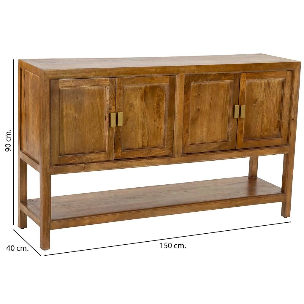Credenza in legno marrone a 4 ante, 150x40x90h cm