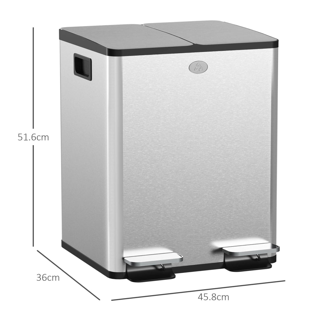 Pattumiera a Pedale 2 Sezioni da 20L 45,8x36x51,6 cm in Acciaio Inox e PP