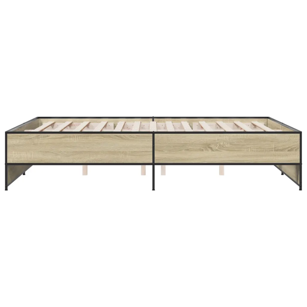 Letto matrimoniale | Letto per adulti | Giroletto Rovere Sonoma 150x200 cm in Legno Multistrato Metallo