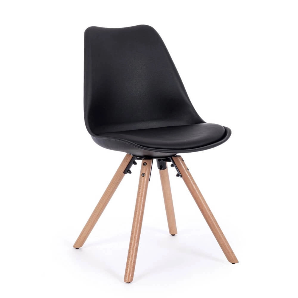 Set di 4 Sedie Design Nordico con Cuscino in Similpelle e Gambe in Faggio - FIO