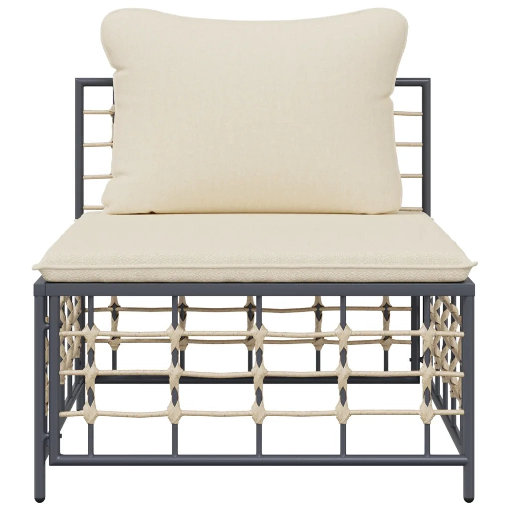 Divano Centrale da Giardino con Cuscini in Polyrattan Beige 364131