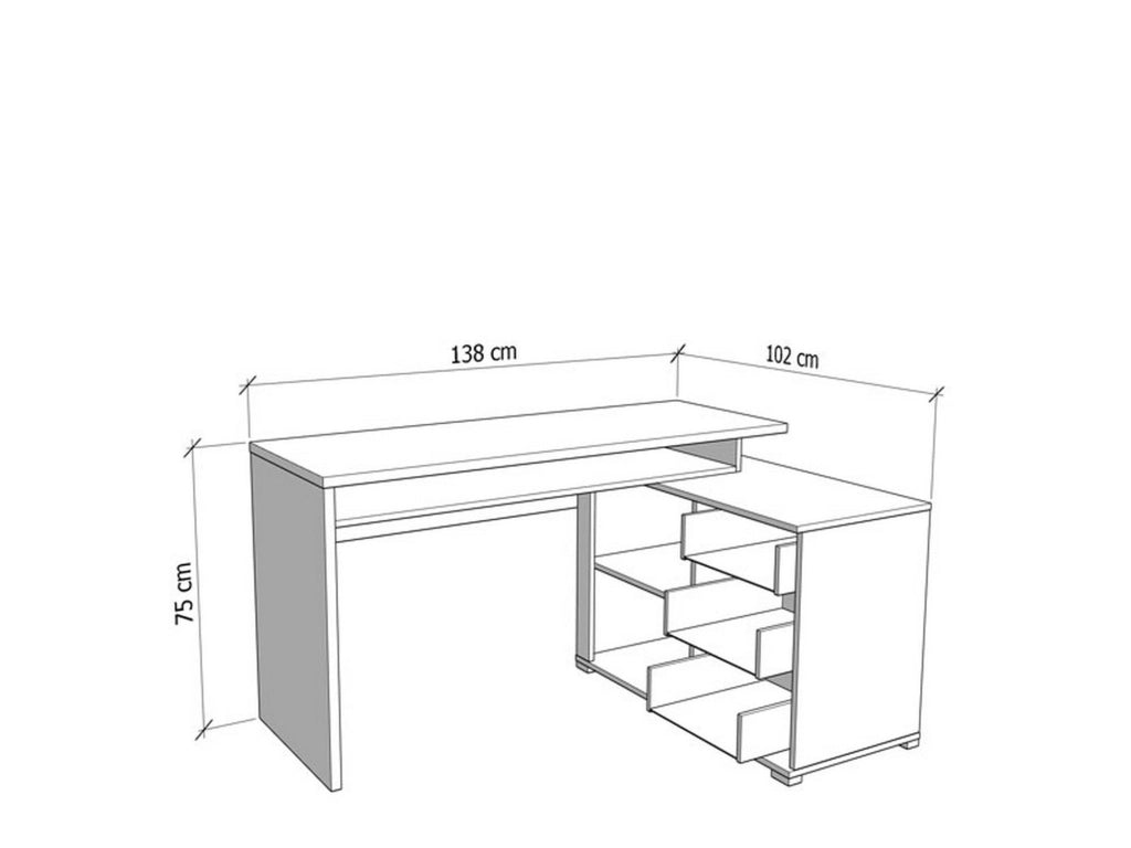 Sapri, Scrivania Angolare, 137.5x101.5x75h cm Bianco Opaco