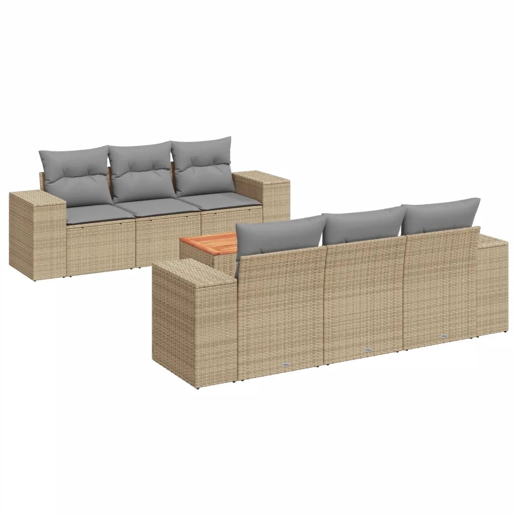 Set Divani da Giardino 7 pz con Cuscini Beige in Polyrattan 3257669