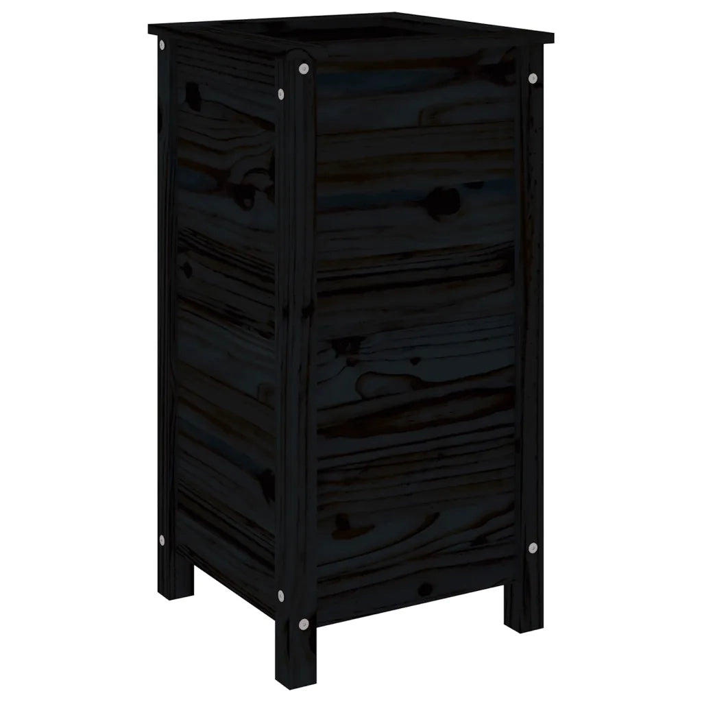 Fioriera da Giardino-Vaso da Esterno-Contenitore per Piante Nera 40x40x78 cm Legno Massello di Pino
