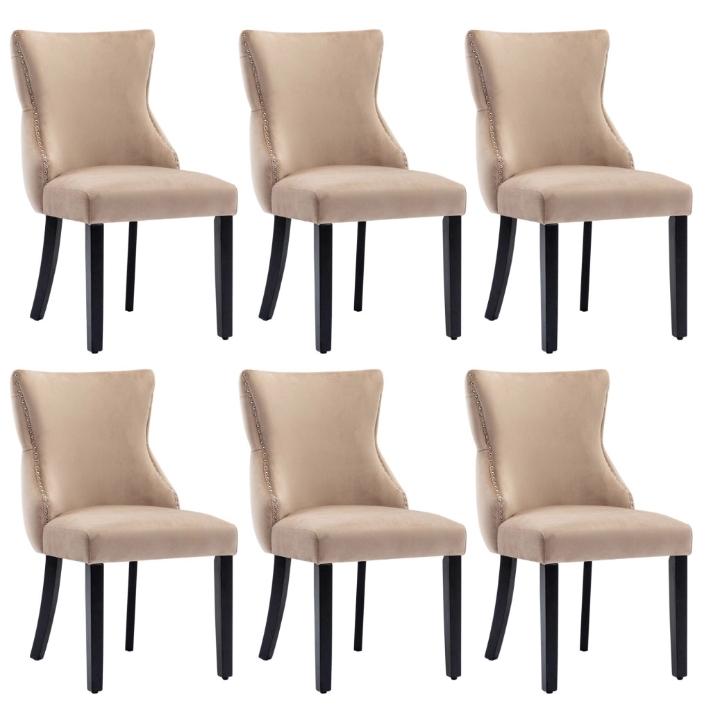 Sedie da Pranzo Imbottite in Velluto ¨C Xylo ¨C Beige, Gambe in Legno Massello, Set 6 Pezzi