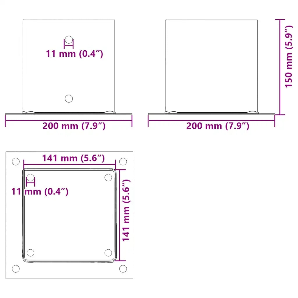 Basi per Pali Quadrate 12 pz Argento 141x141 mm Acciaio Zincato