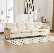 Divano modulare 4 posti con 2 pouf contenitore in chenille beige; 261 x 77 x 86 cm