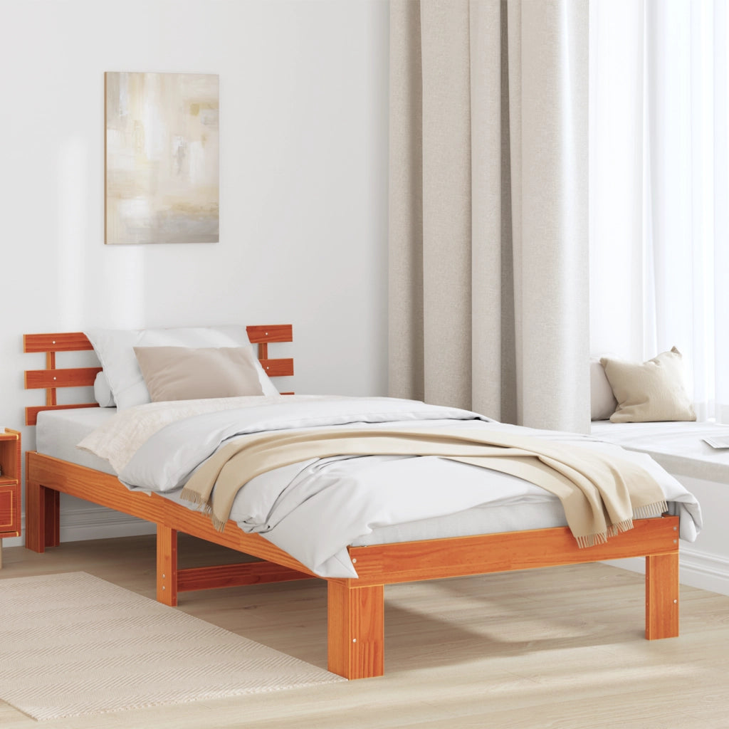 Telaio Letto in Legno di Pino Marrone cerato Legno massello Singolo