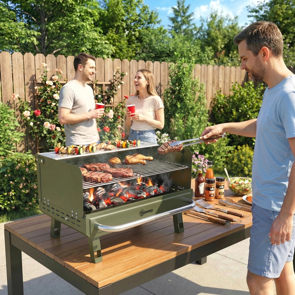 Barbecue a Carbone Pieghevole ¨C zephmum ¨C Verde 52x37x31.8 cm con Griglia Regolabile