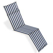 Cuscino da esterno per deckchair, 184x46 cm con volant - Cuscino Da Esterno Per Deckchair, 184x46 Cm Con Volant Fantasia Righe&righe (righe Bianche/verdi) Colore: Bianco / Blu